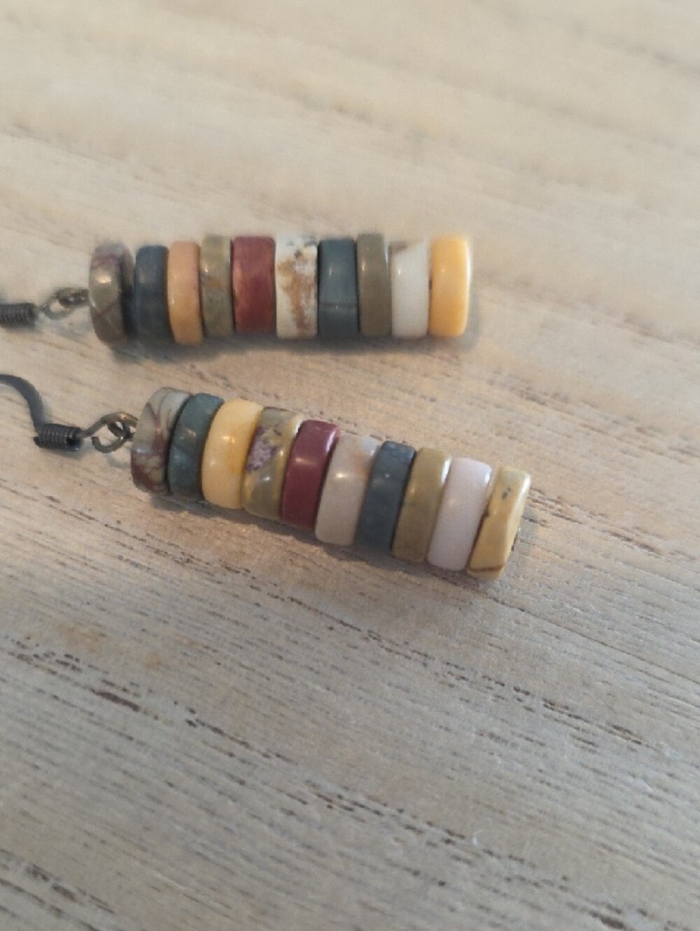 Handmade Stacked Earth-Tone Bead Drop Earrings - Picture 4 of 6